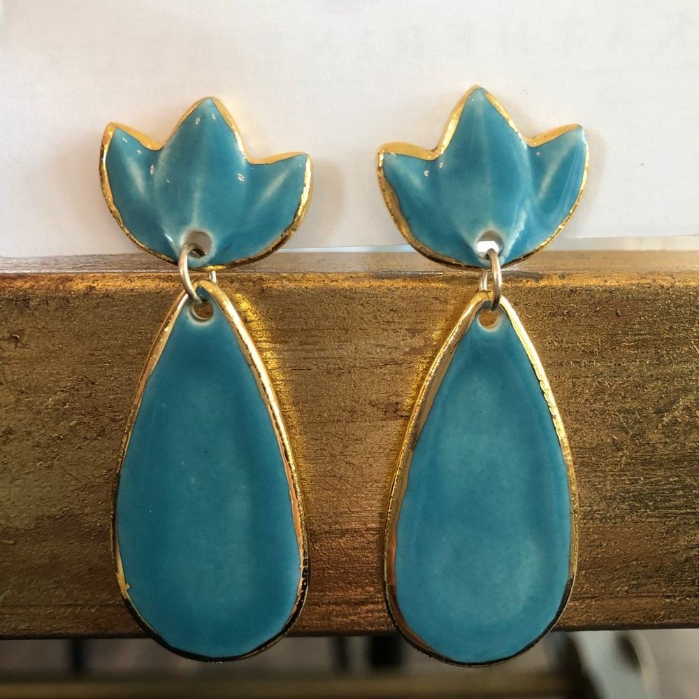 Susan Gordon Turquoise Tulip Earring 22k Gold Edge